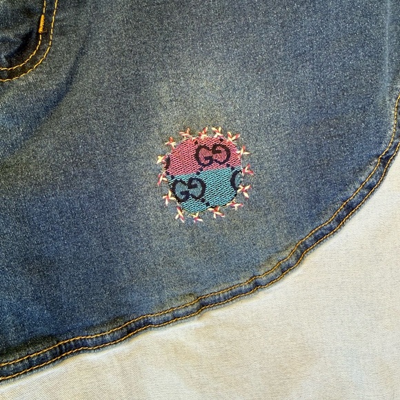 Designer Inspired Hand Stitched Upcycled Denim Straight Leg Jeans sz 2XL - Picture 6 of 8